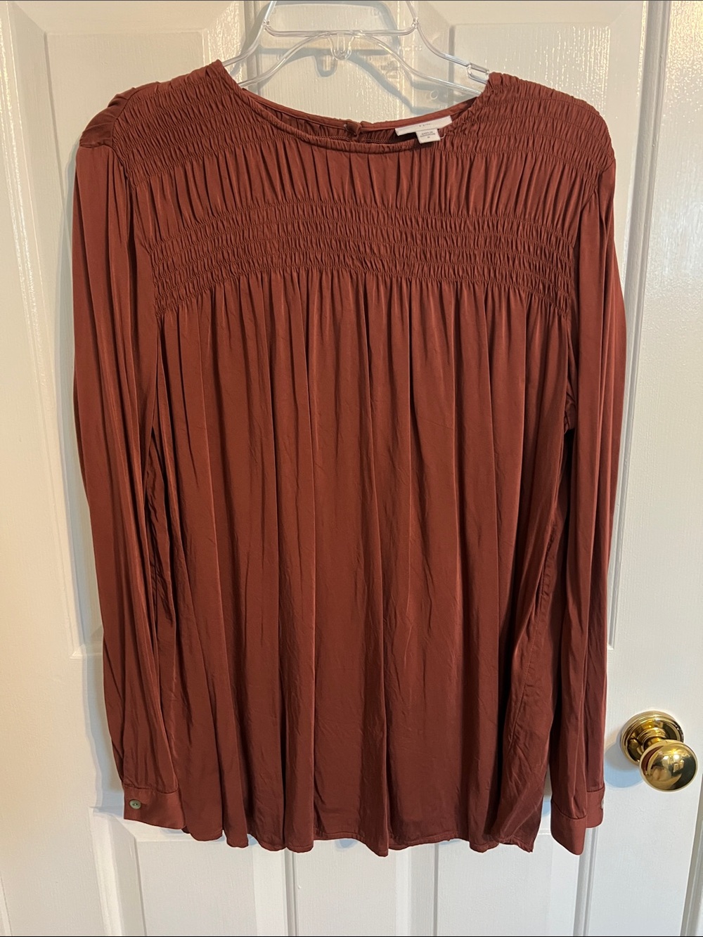 J. Jill Smocked Yoke Long-Sleeve Blouse - Rust Brown